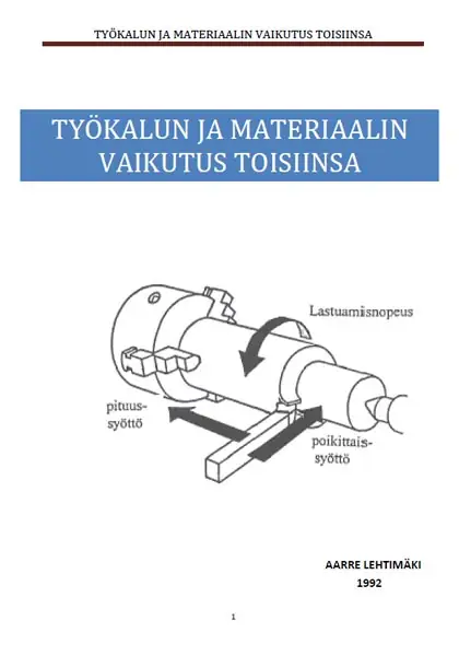 Työkalun ja materiaalin vaikutus toisiinsa Työkalun ja materiaalin vaikutus toisiinsa